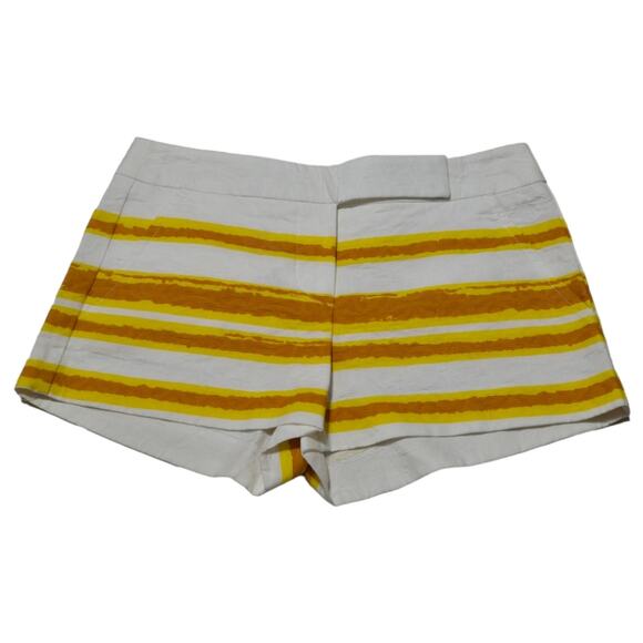 Trina Turk‎ Striped Shorts White Yellow Orange Casual Summer Women's Size 0 - Picture 1 of 8